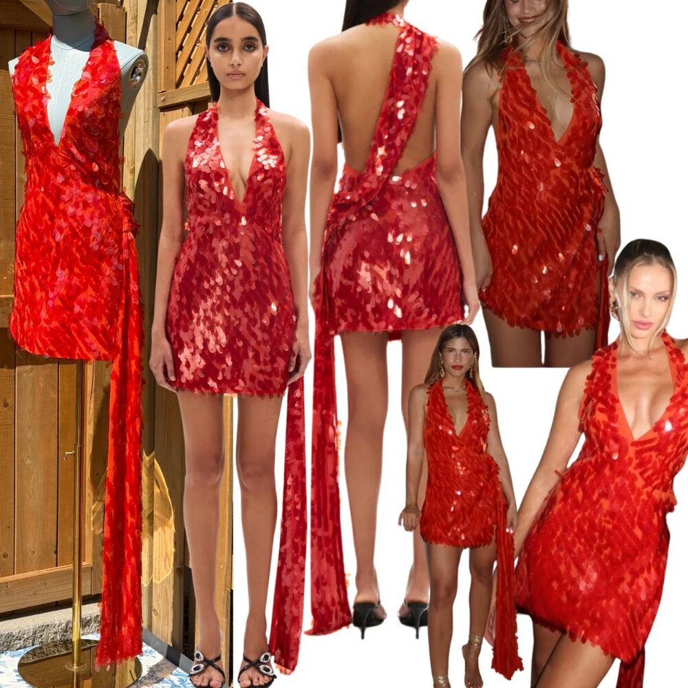 🆕 MISHA COLLECTION 🧿 NWOT Red Sapphire Sequins Mini Dress, Sz S - US 4